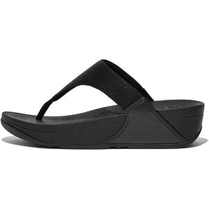 FitFlop Lulu Women Shimmerlux Toe Post Comfort Slip On Sandal, All Black, Size 9